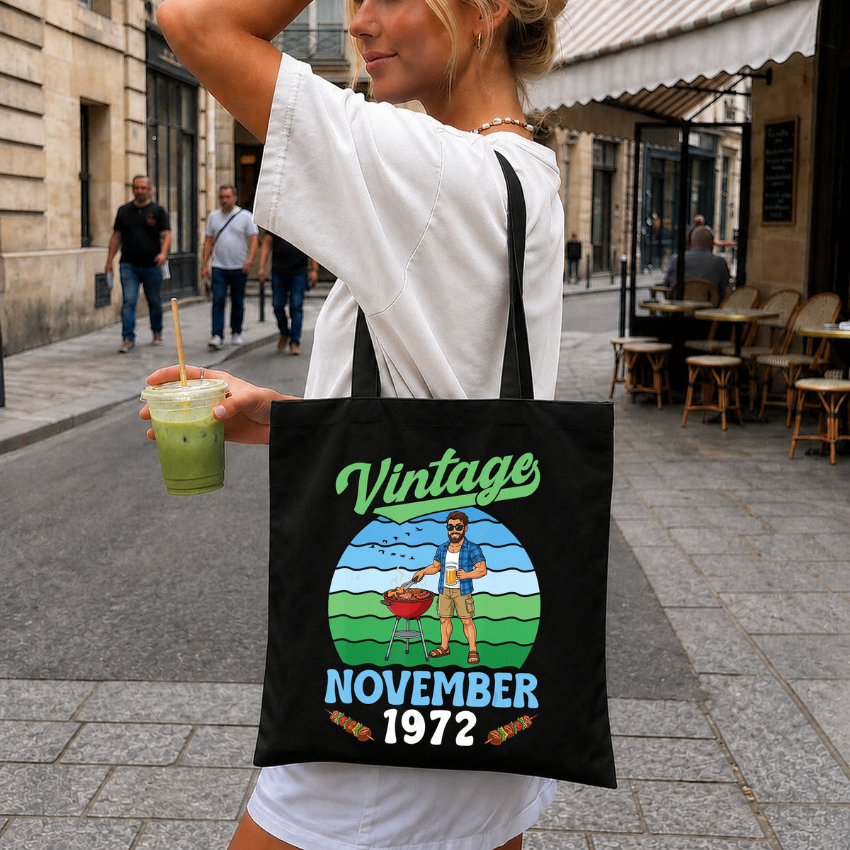 Vintage November 1972 BBQ Man Beer Retro Birthday PNG