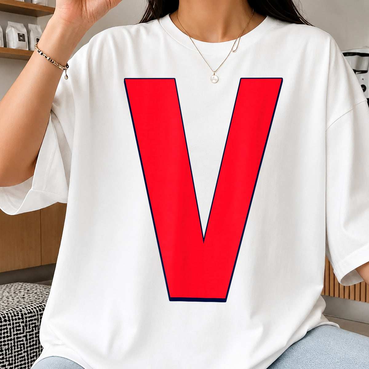 Red Letter V Alphabet Clipart, Bold Crimson Navy Outline Font, Digital