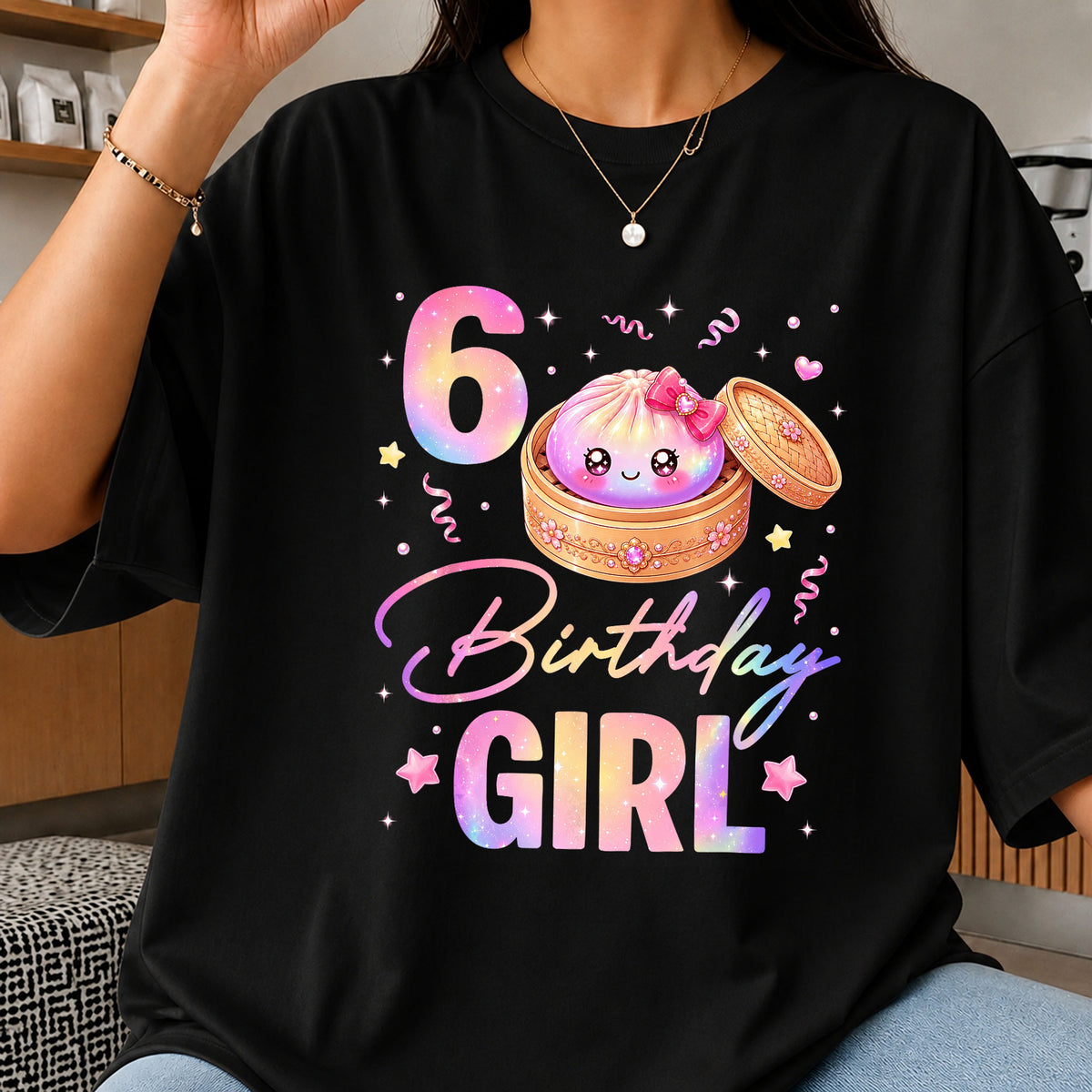 6th Birthday Girl Dumpling PNG, Kawaii Bao Bun Birthday, Cute Girl PNG