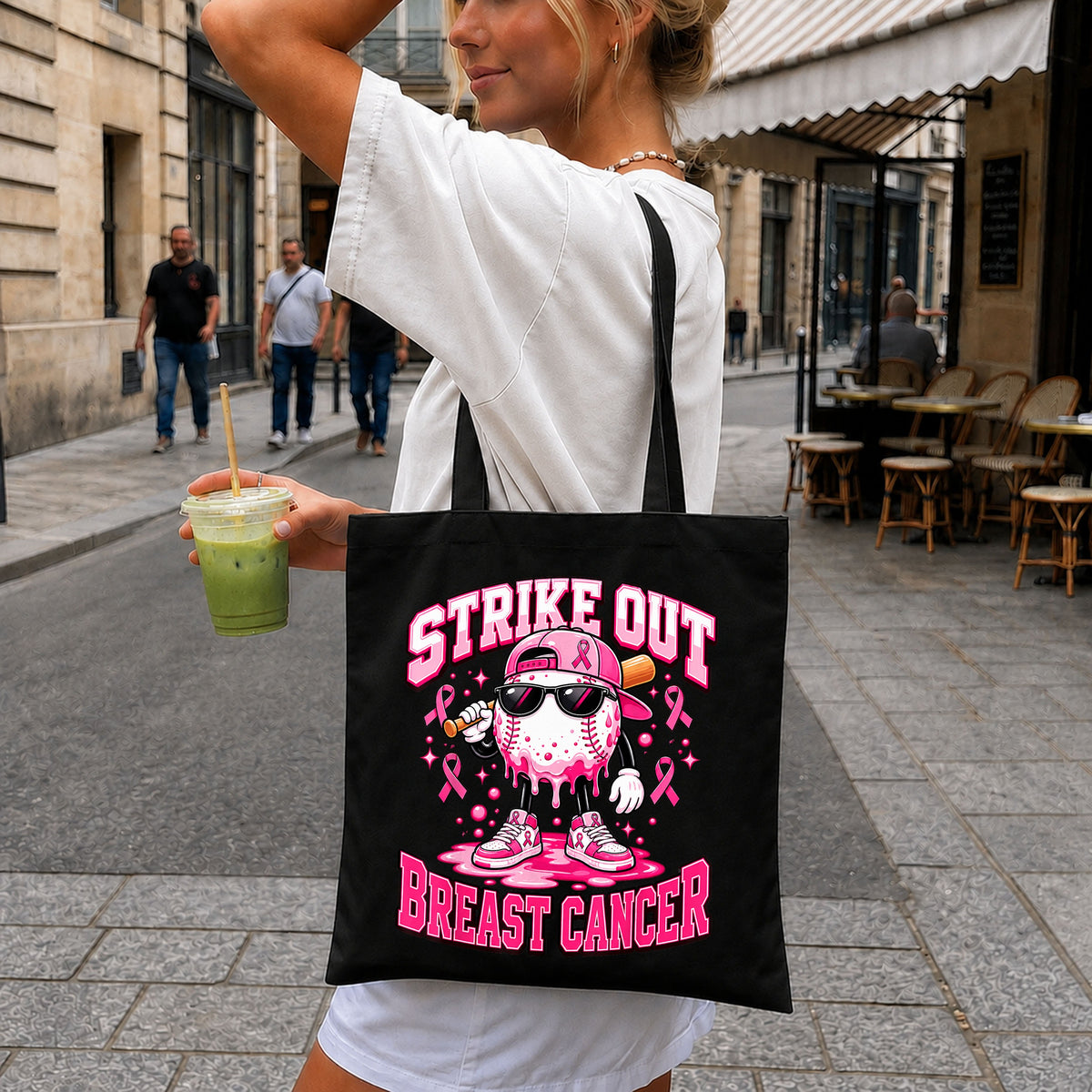Strike Out Breast Cancer Baseball Character Pink Ribbon PNG