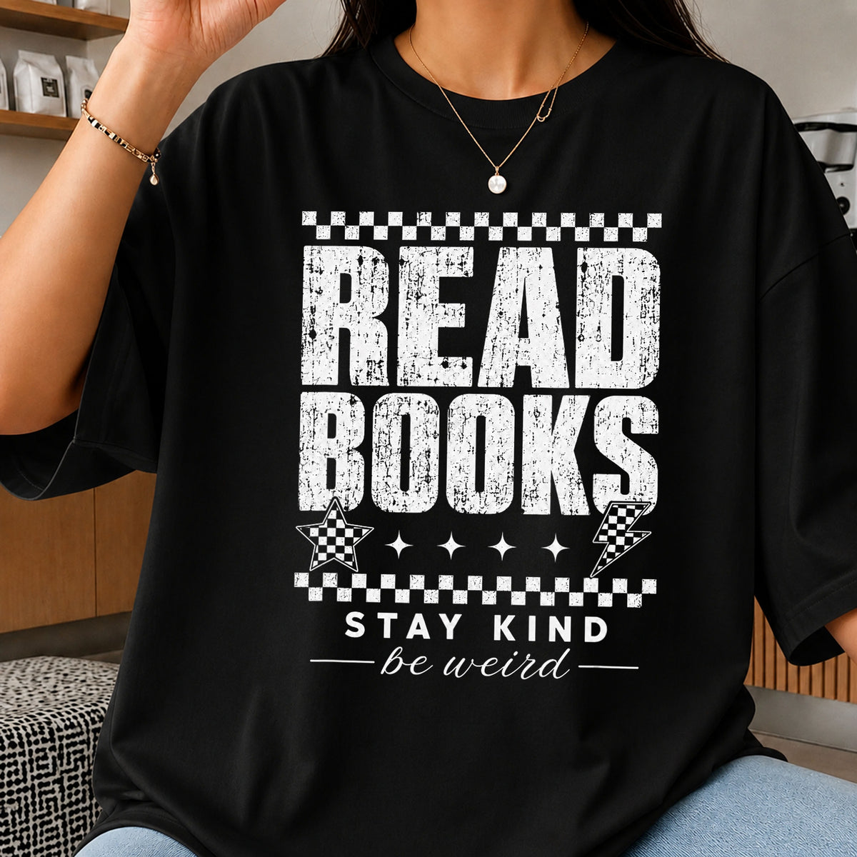 Read Books Stay Kind Be Weird Quote, Checkered Stars Lightning Bolt