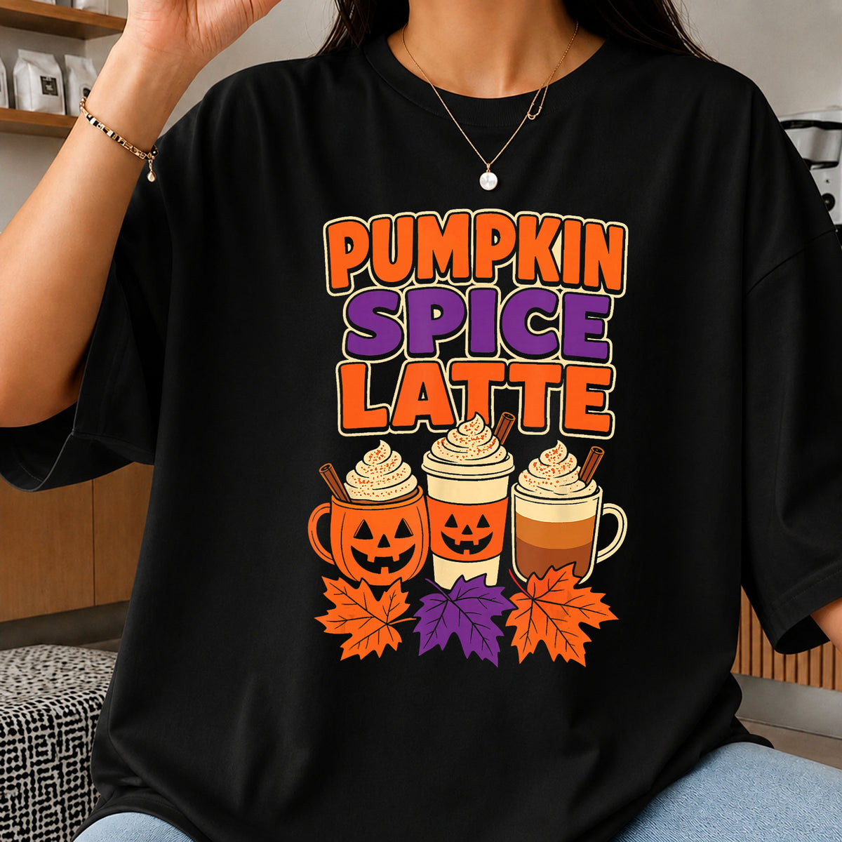 Pumpkin Spice Latte Halloween Clipart, Jack O Lantern Cups Fall Leaves