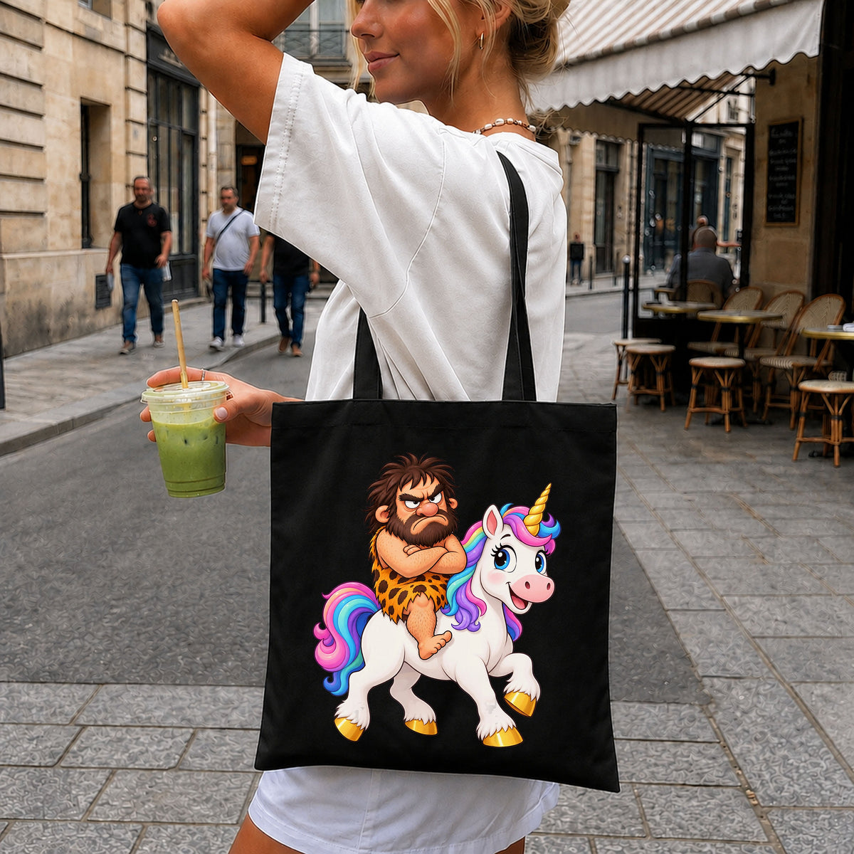 Caveman Riding Unicorn Rainbow Grumpy Prehistoric PNG