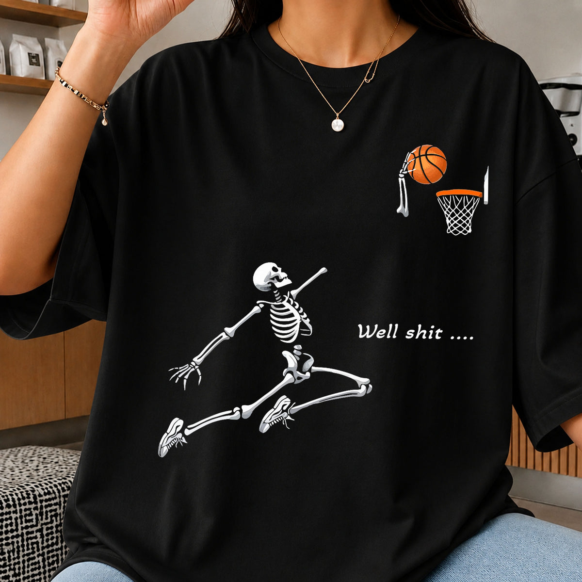 Skeleton Dunking Basketball Well Shit, Jumping Dunk Hoop Shot, Funny