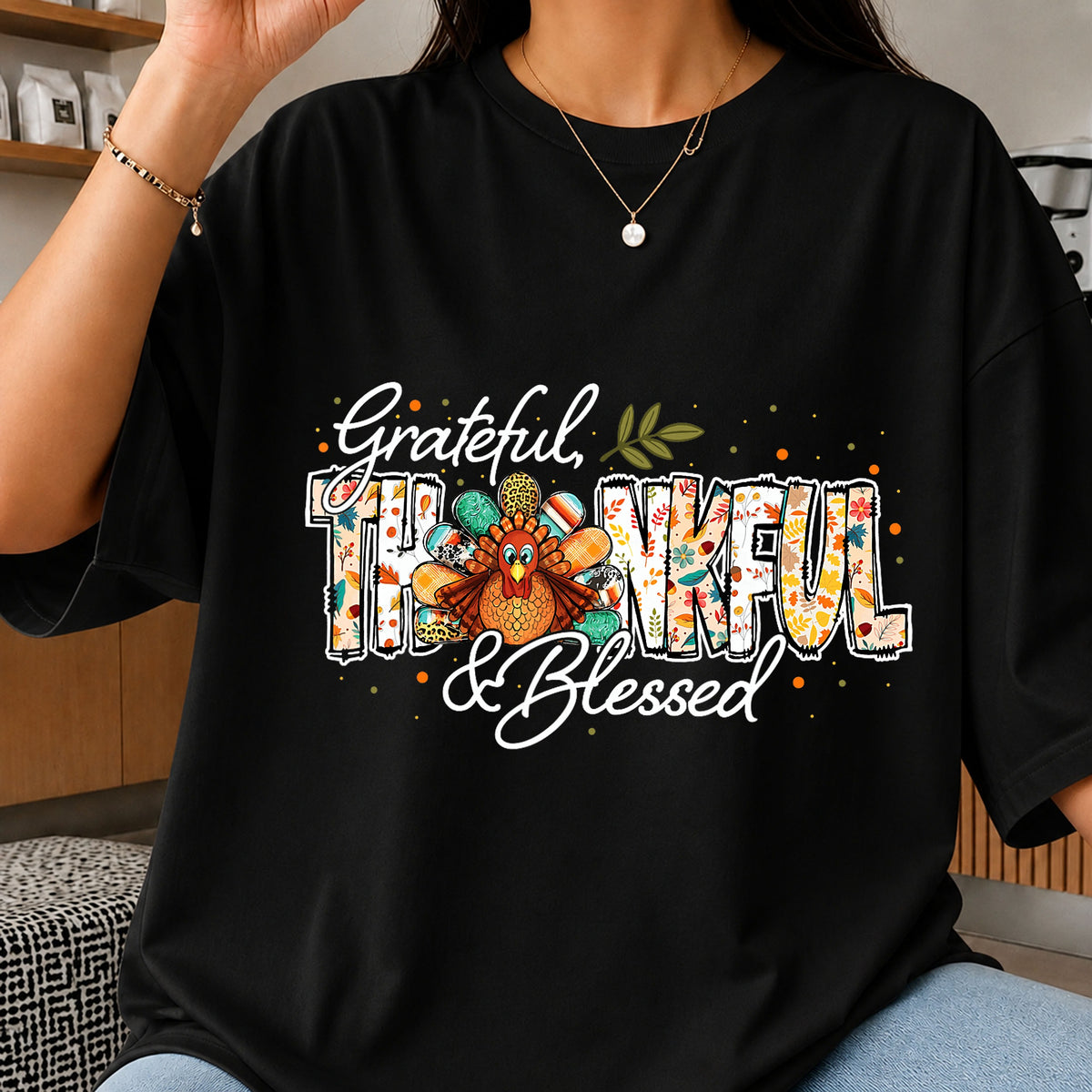 Grateful Thankful Blessed Turkey PNG, Thanksgiving Fall PNG