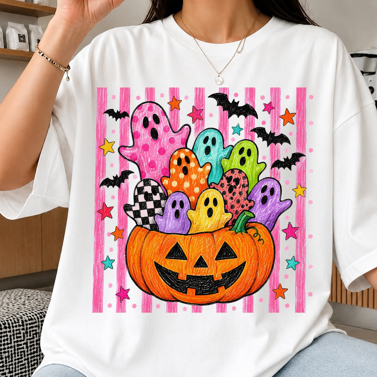 Colorful Ghosts Pumpkin Halloween PNG | SvgBundleHub