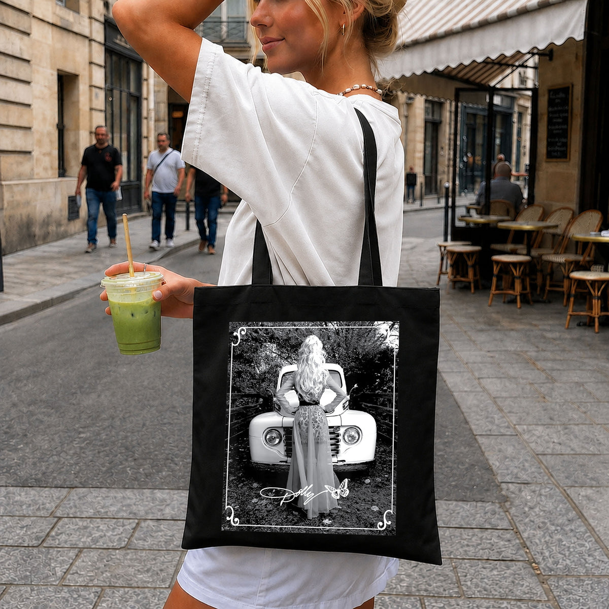 Dolly Parton Vintage Truck Black White Photo PNG