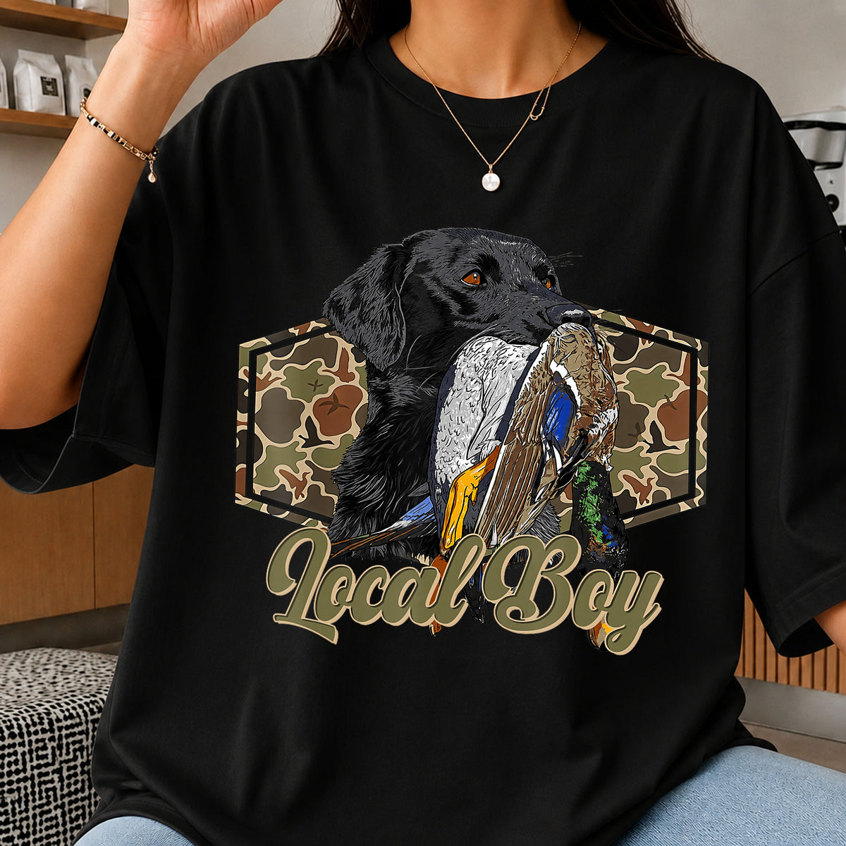 Local Boy Duck Hunting Dog PNG, Black Lab Hunting PNG, Camo PNG