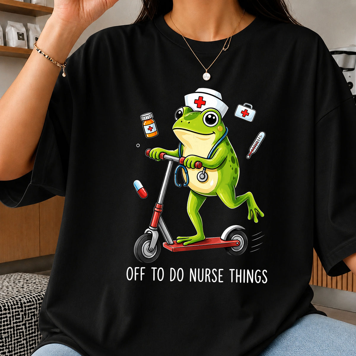 Nurse Frog On Scooter PNG, Off To Do Nurse Things PNG, Funny Nurse PNG