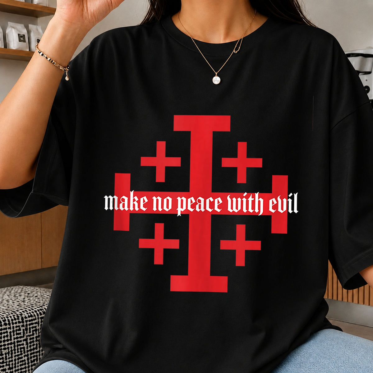 Make No Peace With Evil PNG, Jerusalem Cross PNG, Christian PNG
