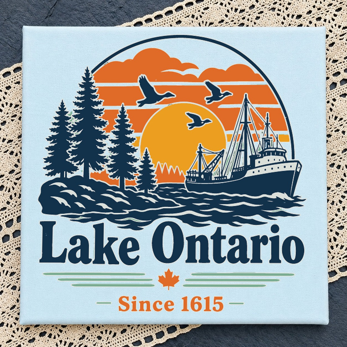 Lake Ontario Ship SVG, Vintage Nautical Landscape Clipart