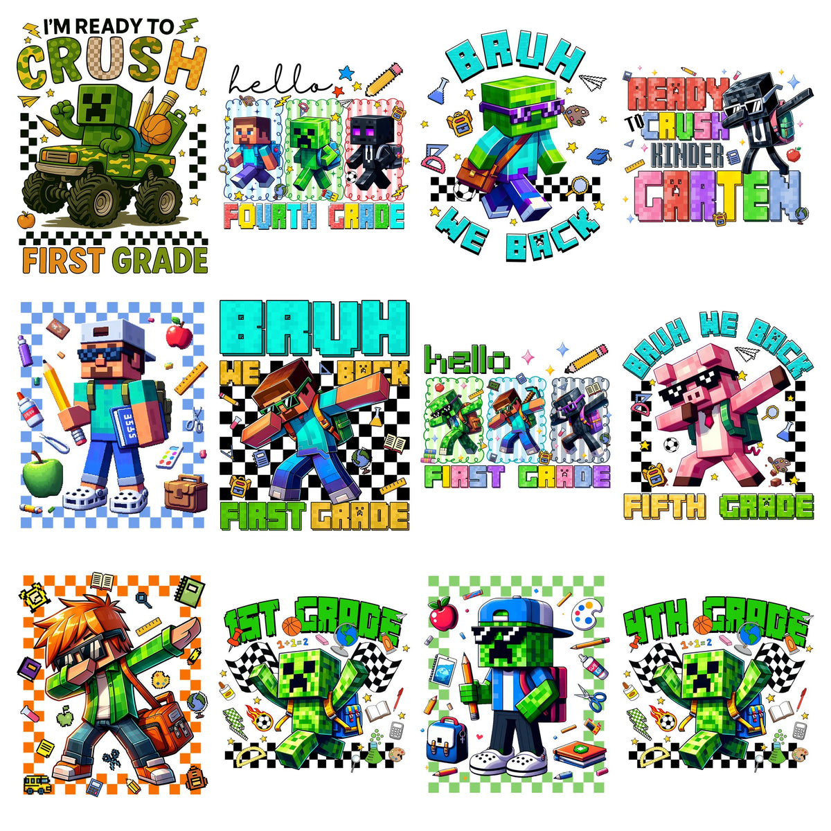 Minecraft Back to School Grade Bundle PNG | SvgBundleHub