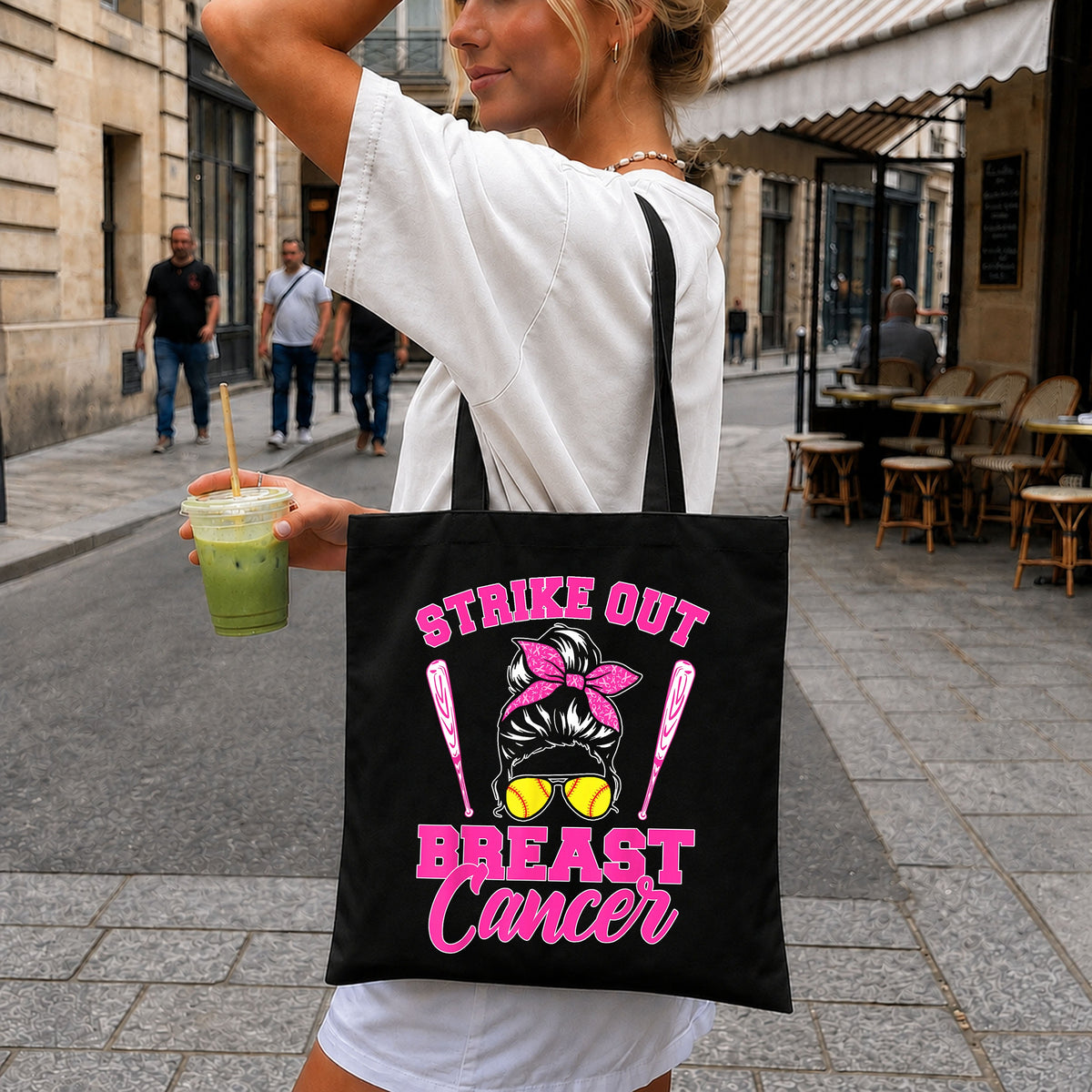 Strike Out Breast Cancer Messy Bun Softball PNG