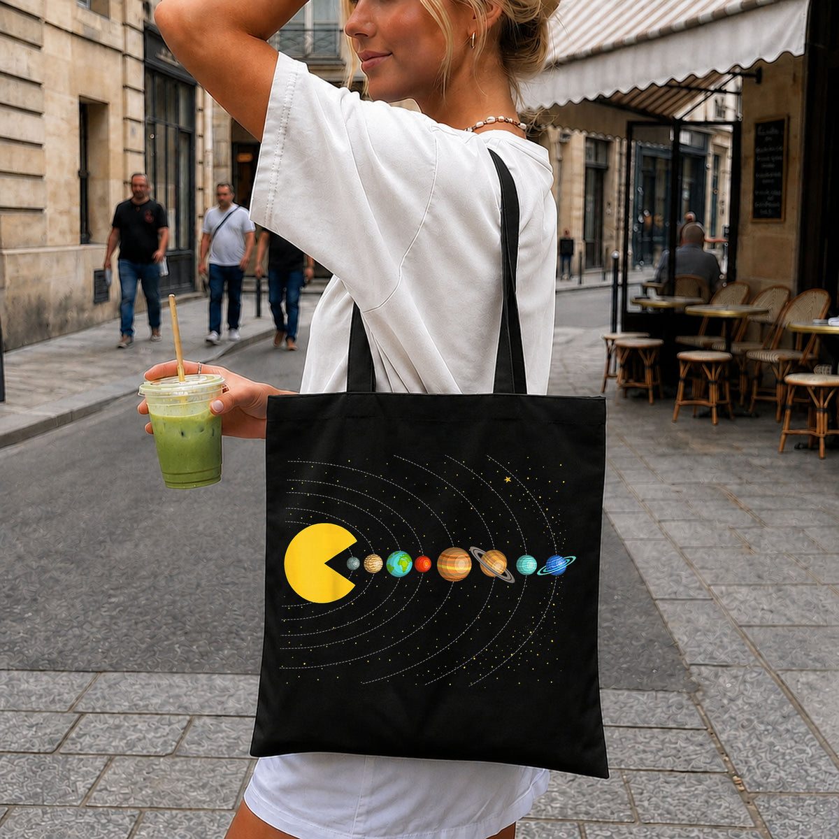 Pac-Man Eating Solar System Planets Space Funny PNG