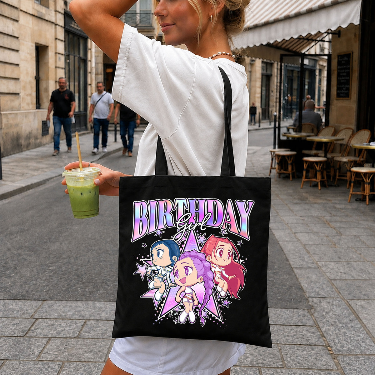 Birthday Girl Chibi Anime Girls Retro Stars Sublimation PNG