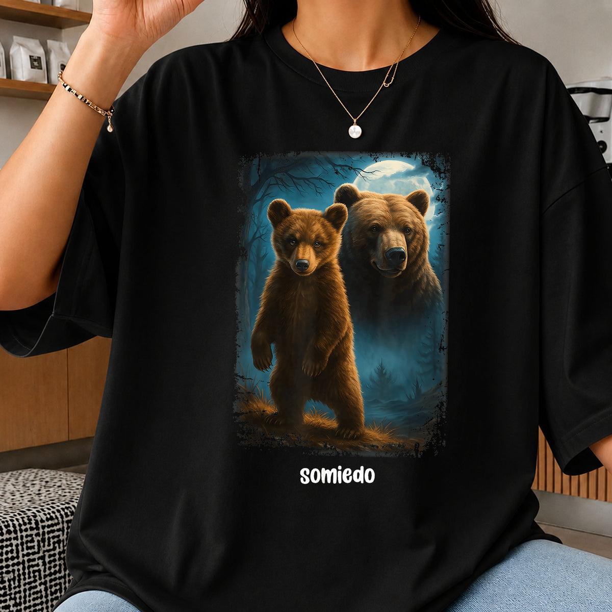 Brown Bear And Cub Moonlight Forest PNG, Grizzly Bear PNG, Wildlife PNG