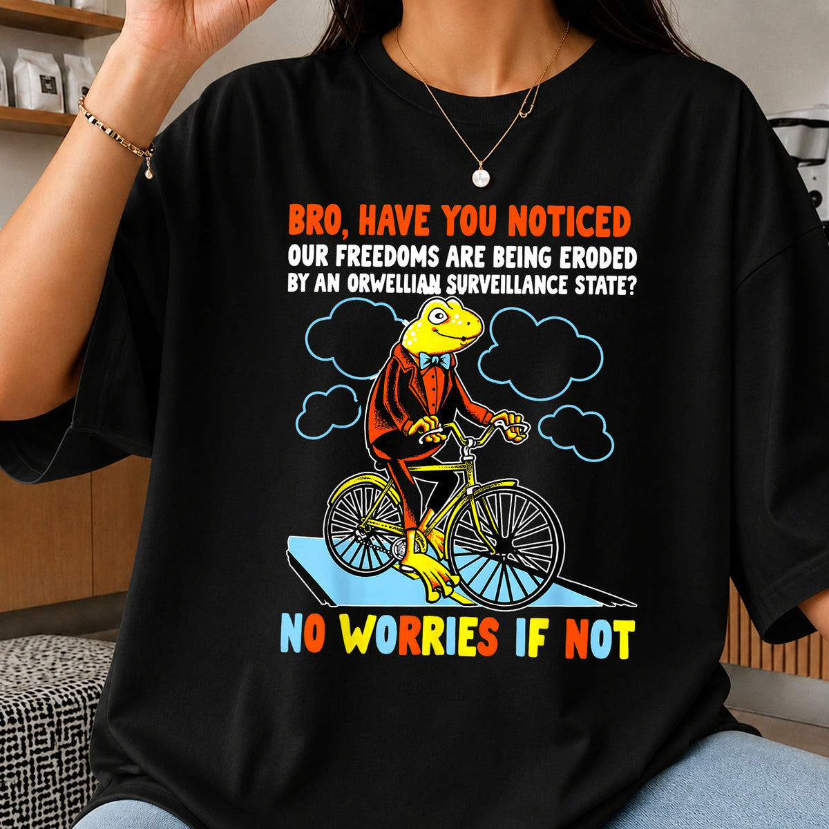 Frog Riding Bicycle Orwellian Meme PNG, Funny Frog Quote, Sarcastic