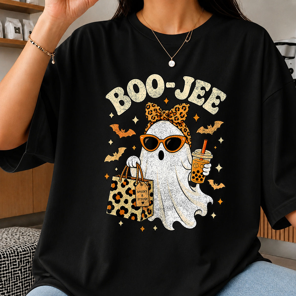 Boo-Jee Ghost Leopard Bow Sunglasses Iced Coffee, Spooky Stylish Bats