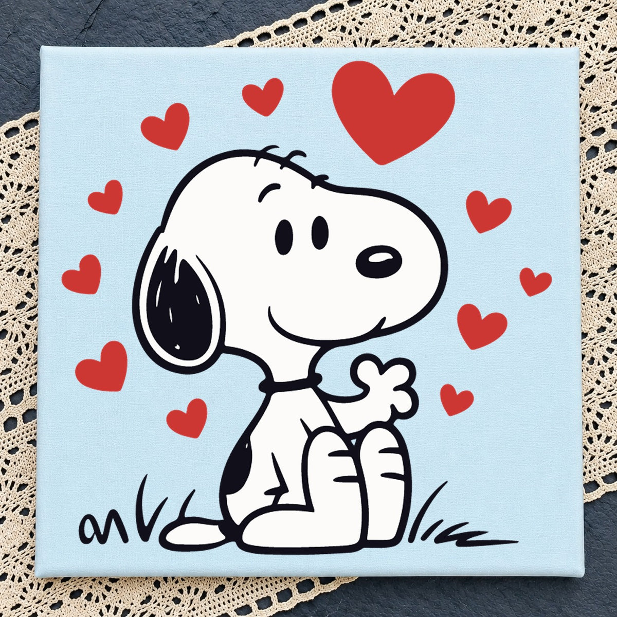 Snoopy Sitting With Hearts Valentine, Red Hearts Floating Pose