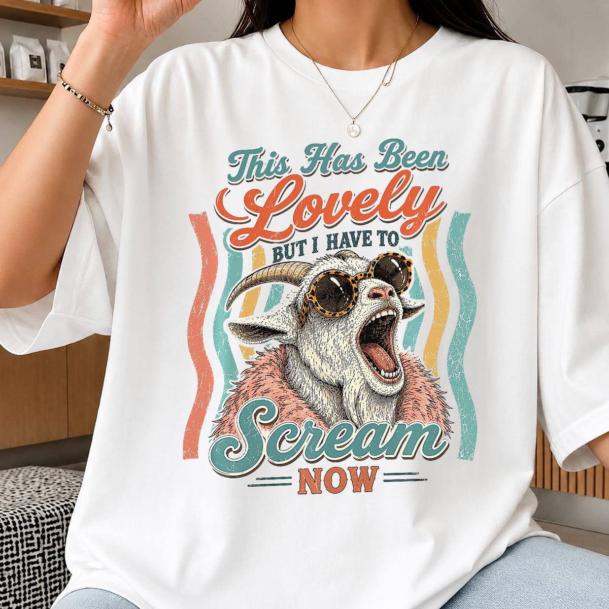 Funny Goat Sunglasses Scream Quote Clipart, Retro Groovy Stripe