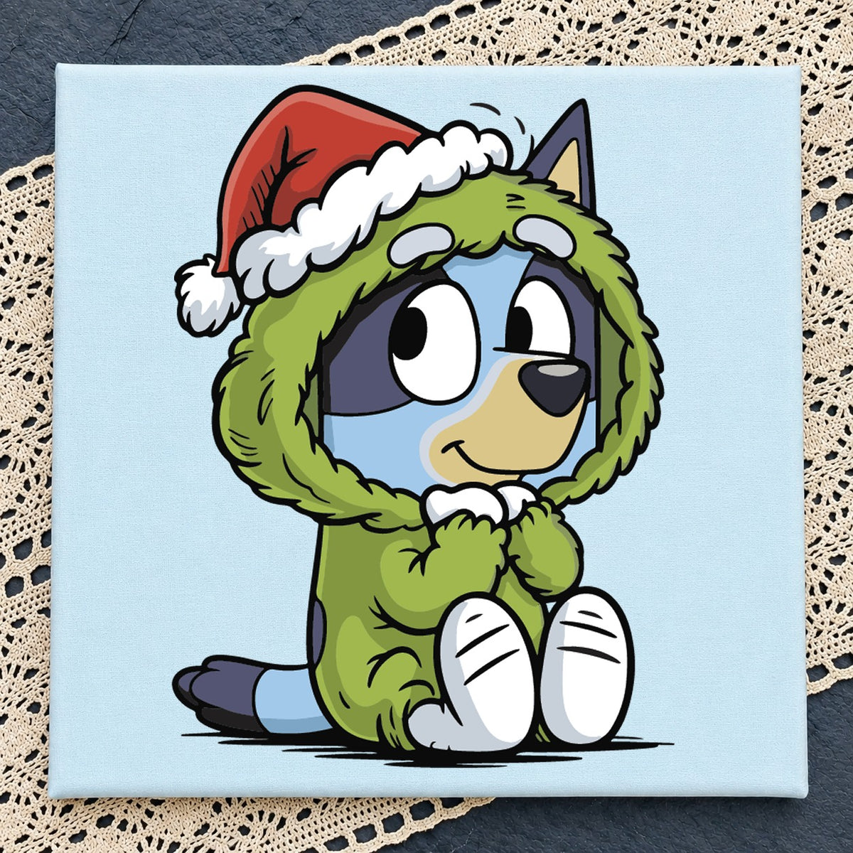 Bluey As Grinch Christmas Clipart, Santa Hat Green Costume, Holiday