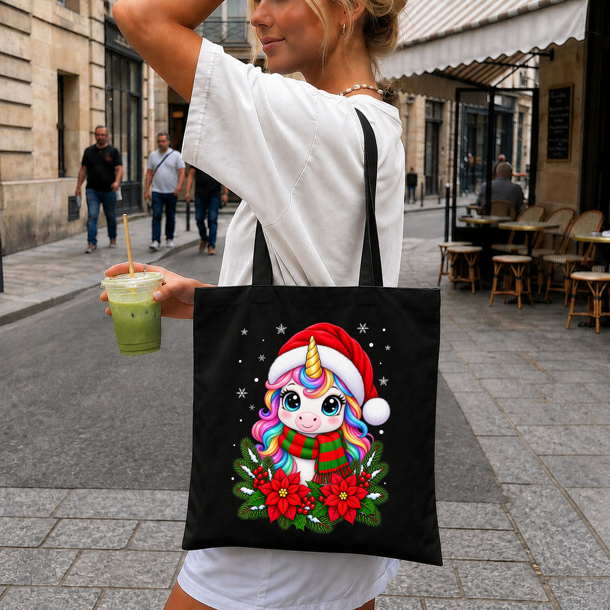 Christmas Unicorn Santa Hat Poinsettia Holiday PNG