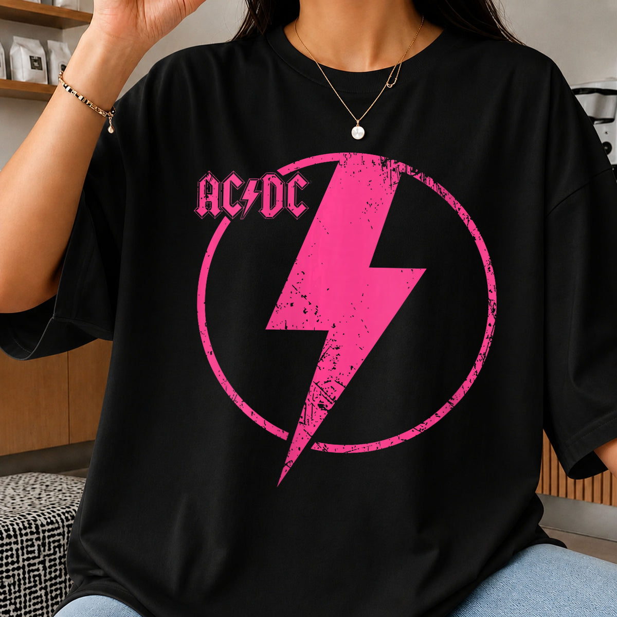 ACDC Lightning Bolt Grunge PNG, Rock Band Shirt Design, PNG