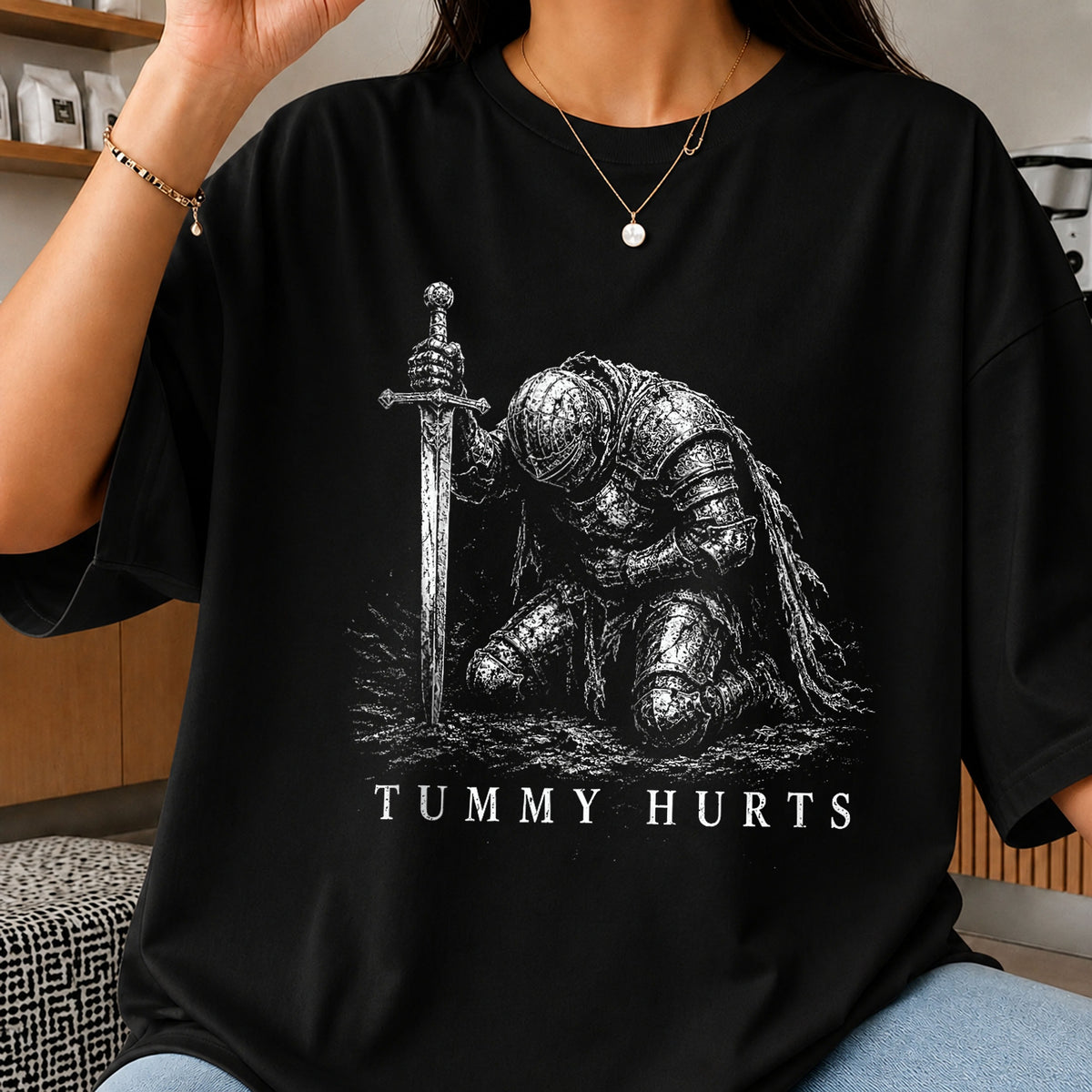 Tummy Hurts Knight PNG, Funny Medieval Warrior PNG, Sarcastic Shirt PNG