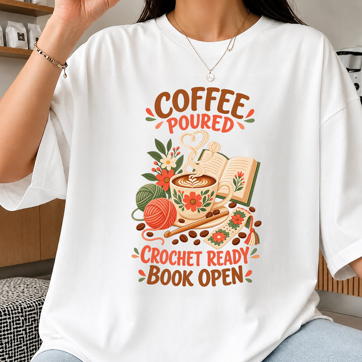 Coffee Poured Crochet Ready Book Open Quote, Yarn Books Floral