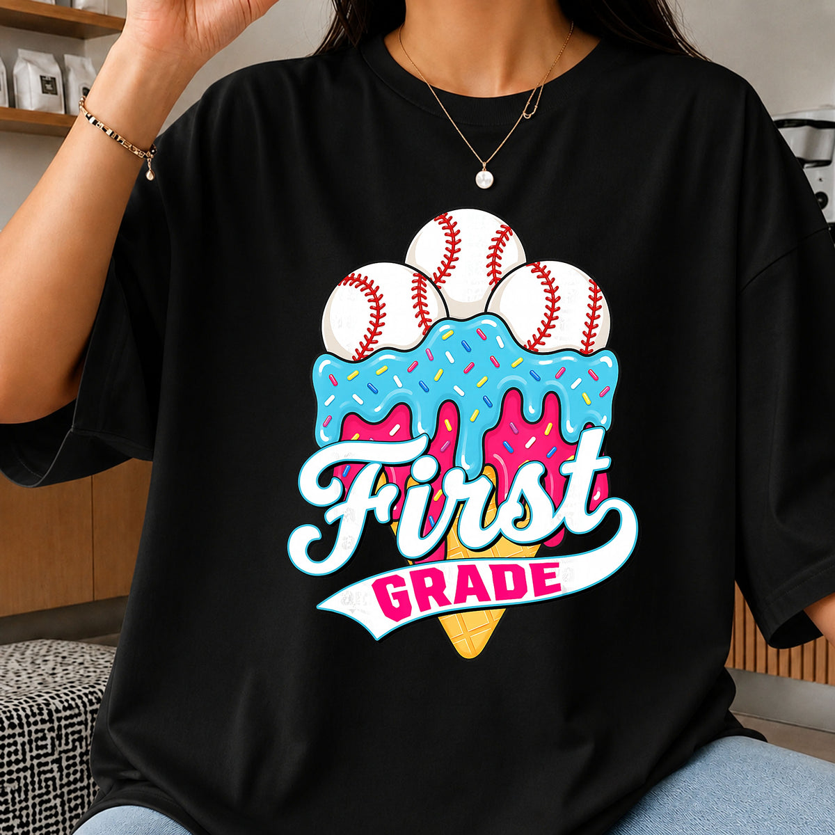 First Grade Baseball Ice Cream Cone Clipart, Blue Drip Sprinkles