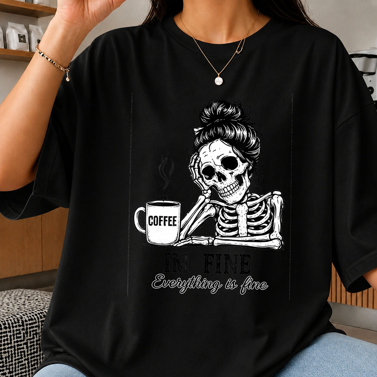 Skeleton Coffee Im Fine PNG, Everything Is Fine Skull, Halloween PNG