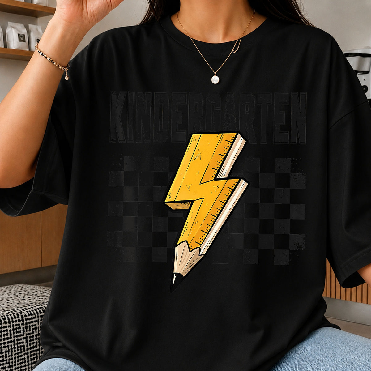 Kindergarten Lightning Bolt Pencil Clipart, Yellow Checker Grunge