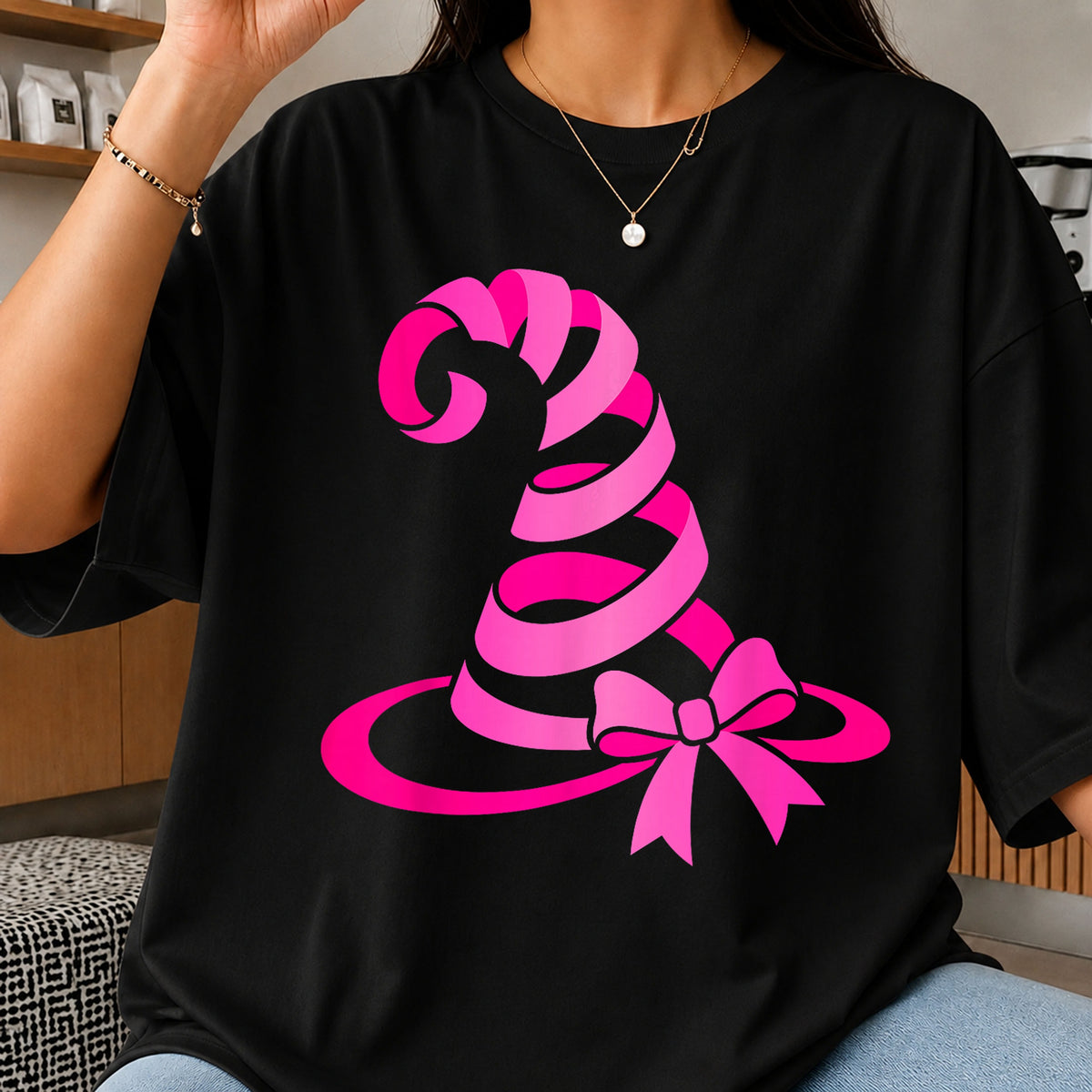 Pink Witch Hat Candy Cane Swirl Clipart, Coquette Bow Magenta Stripes