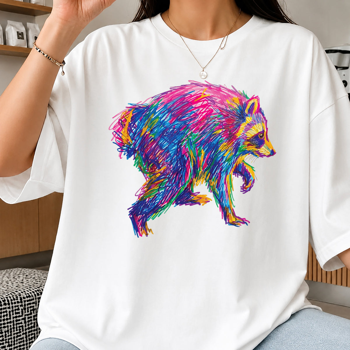 Colorful Raccoon PNG, Scribble Art Raccoon, Wildlife Animal PNG