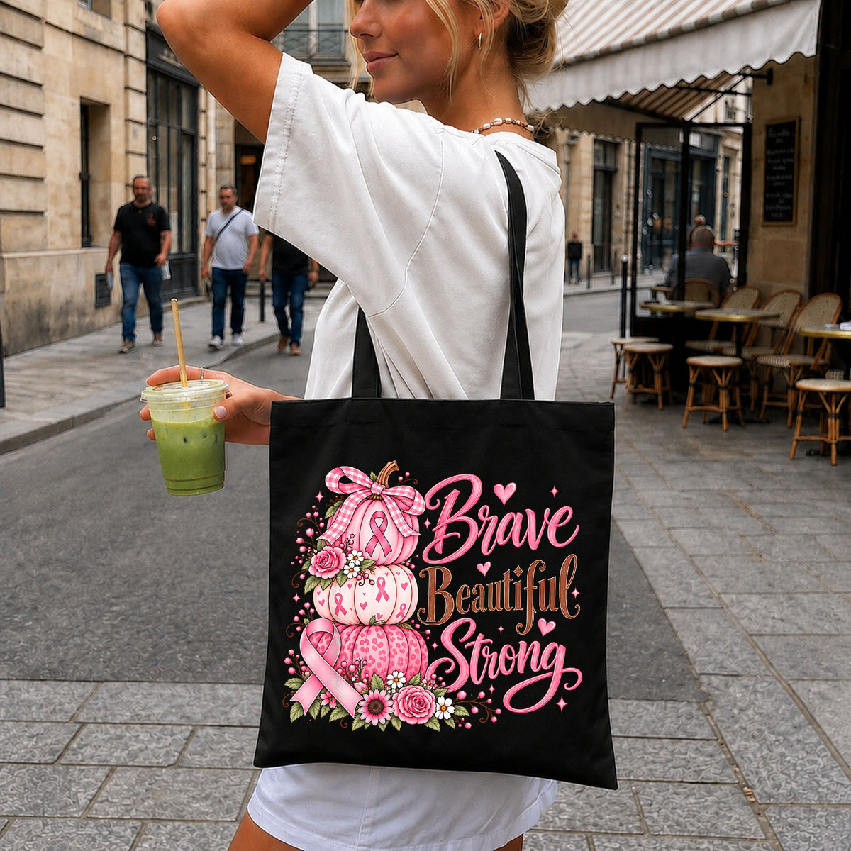 Brave Beautiful Strong Pumpkin Breast Cancer Awareness PNG