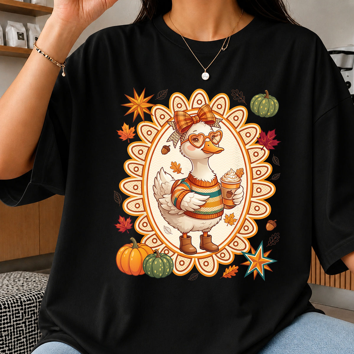 Cute Fall Duck Clipart, Pumpkin Latte Bow Sweater Boots, Autumn Design