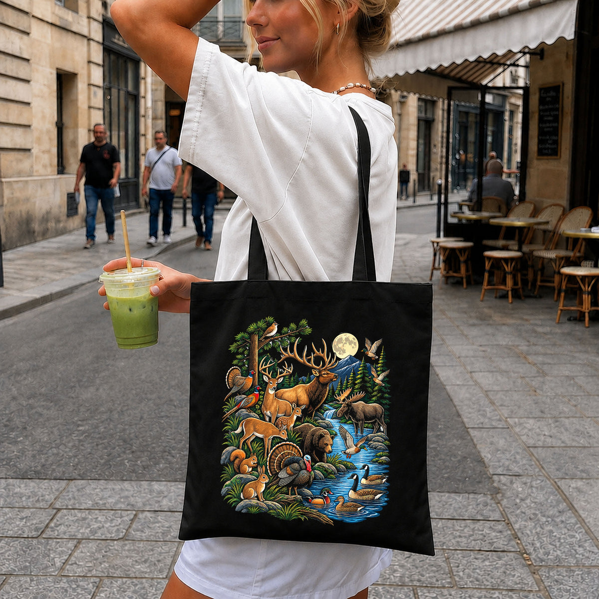 Wild Game Hunting Animals Forest Moon Scene PNG
