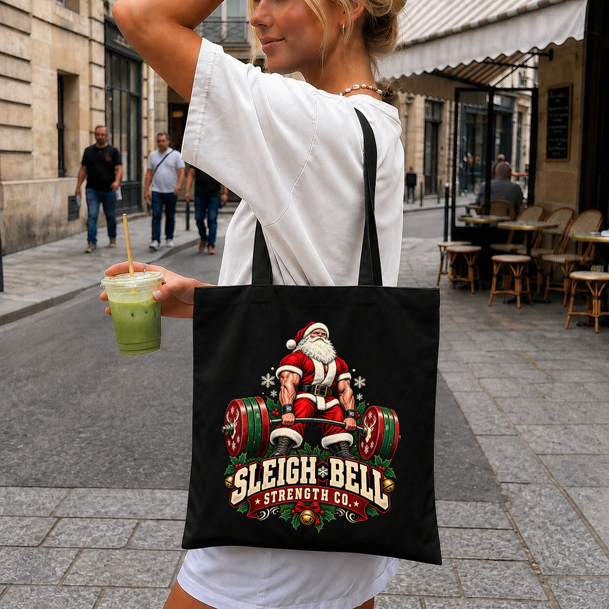 Sleigh Bell Strength Co Santa Weightlifting Christmas PNG