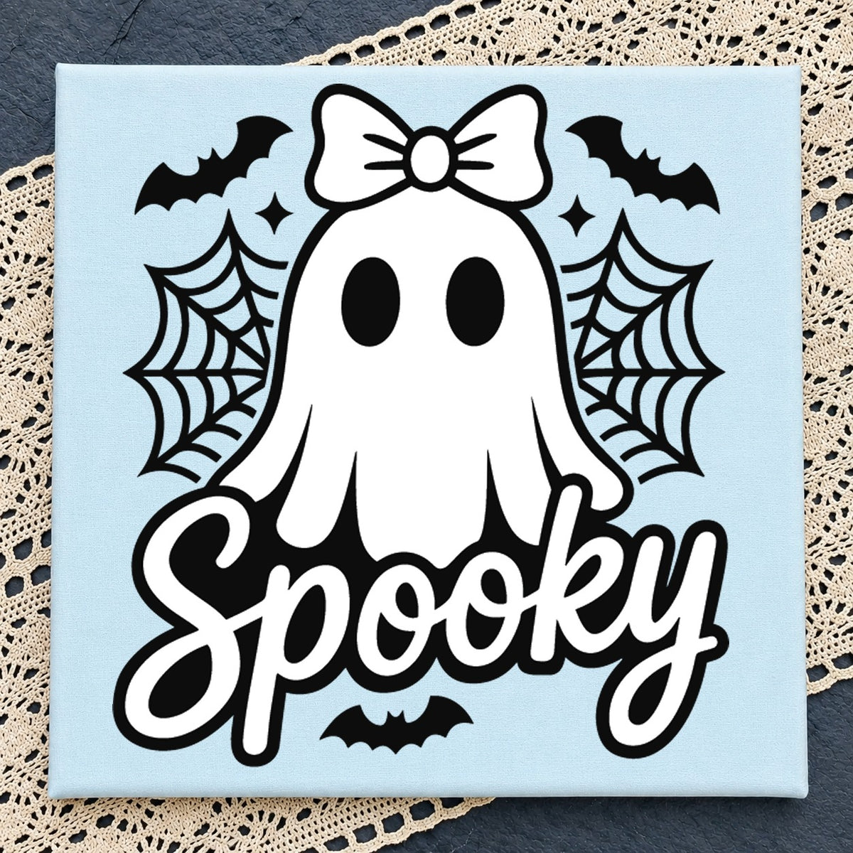 Spooky Ghost Bow SVG, Halloween Bats Cobweb Design