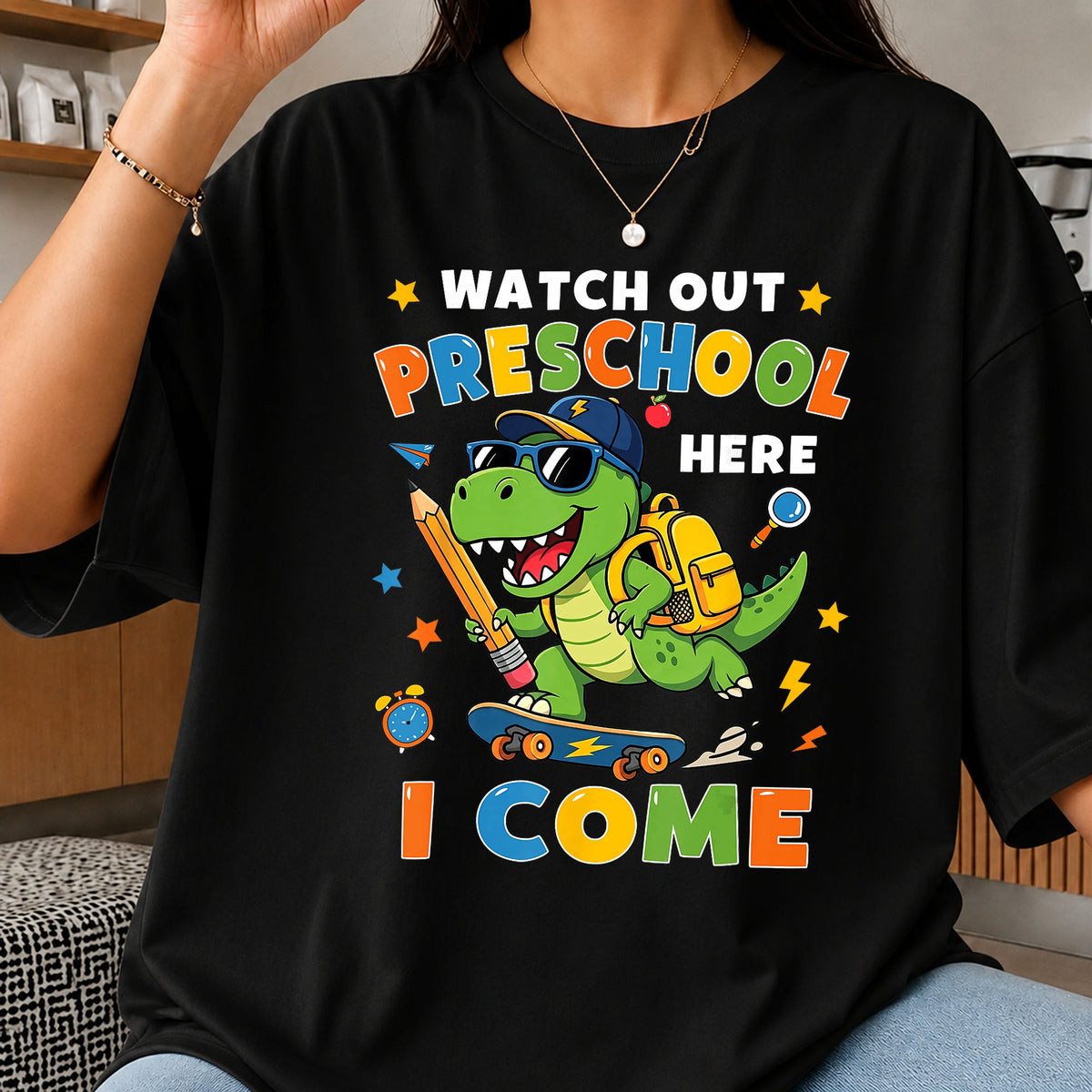 Dinosaur Back To School PNG, Preschool Here I Come PNG, Cute T-Rex PNG