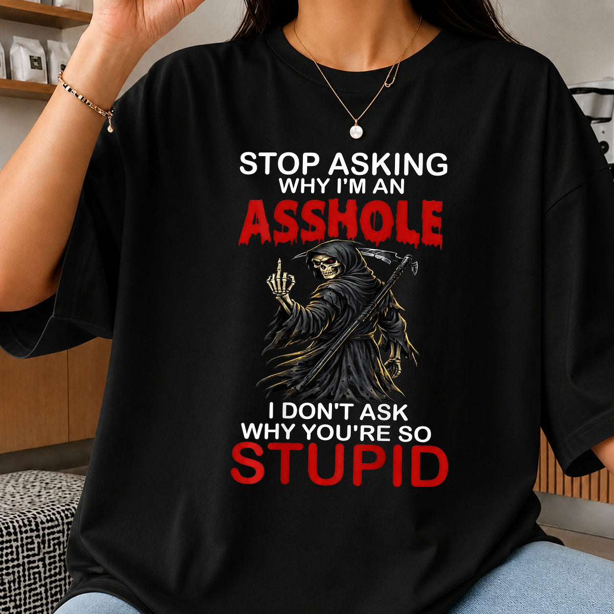 Grim Reaper Funny Sarcastic Quote PNG, Skull Middle Finger PNG, Sarcasm PNG