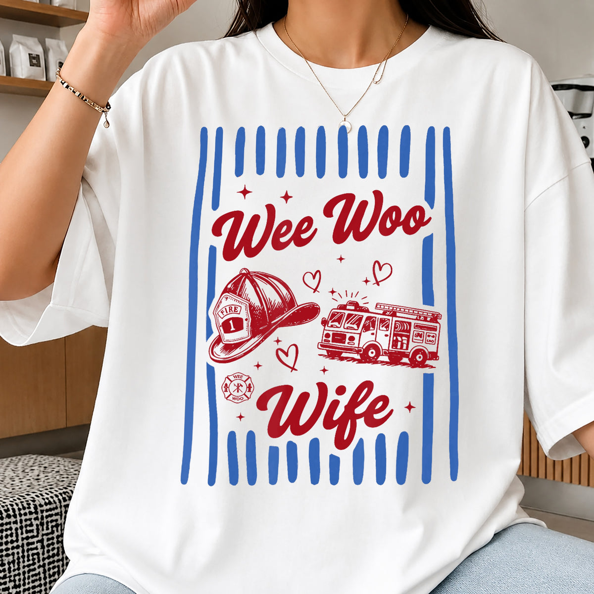 Wee Woo Wife Firefighter Quote Clipart, Fire Truck Helmet Hearts