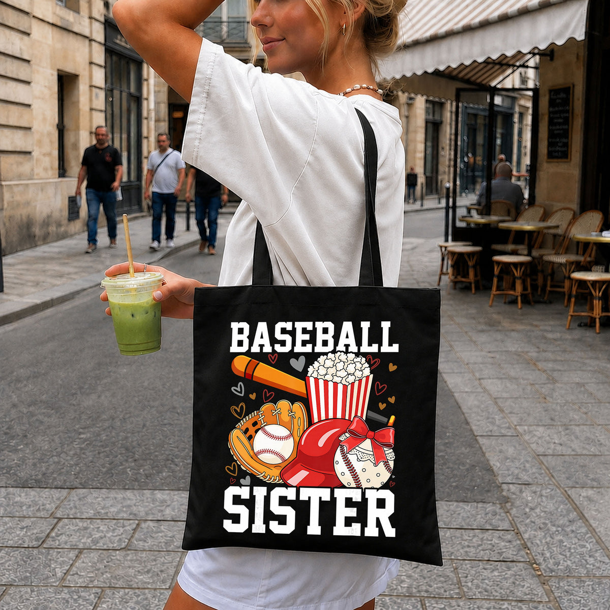 Baseball Sister PNG, Sports Girl Bow Glove Popcorn Tee
