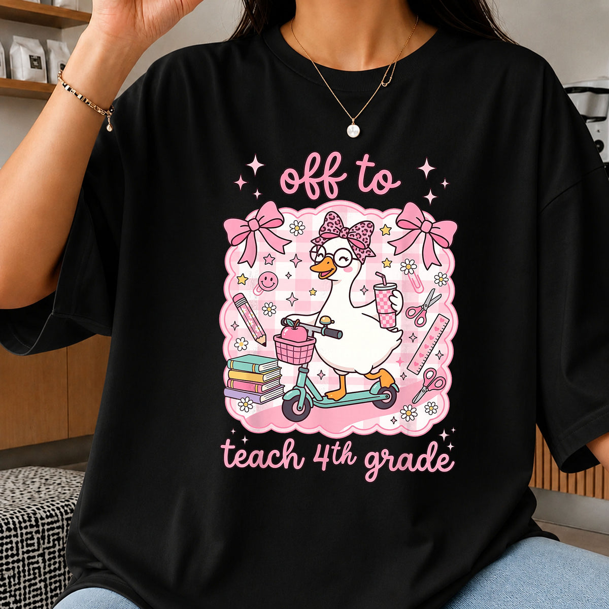 Cute Duck 4th Grade Teacher PNG, Off To Teach School, Teacher Gift PNG