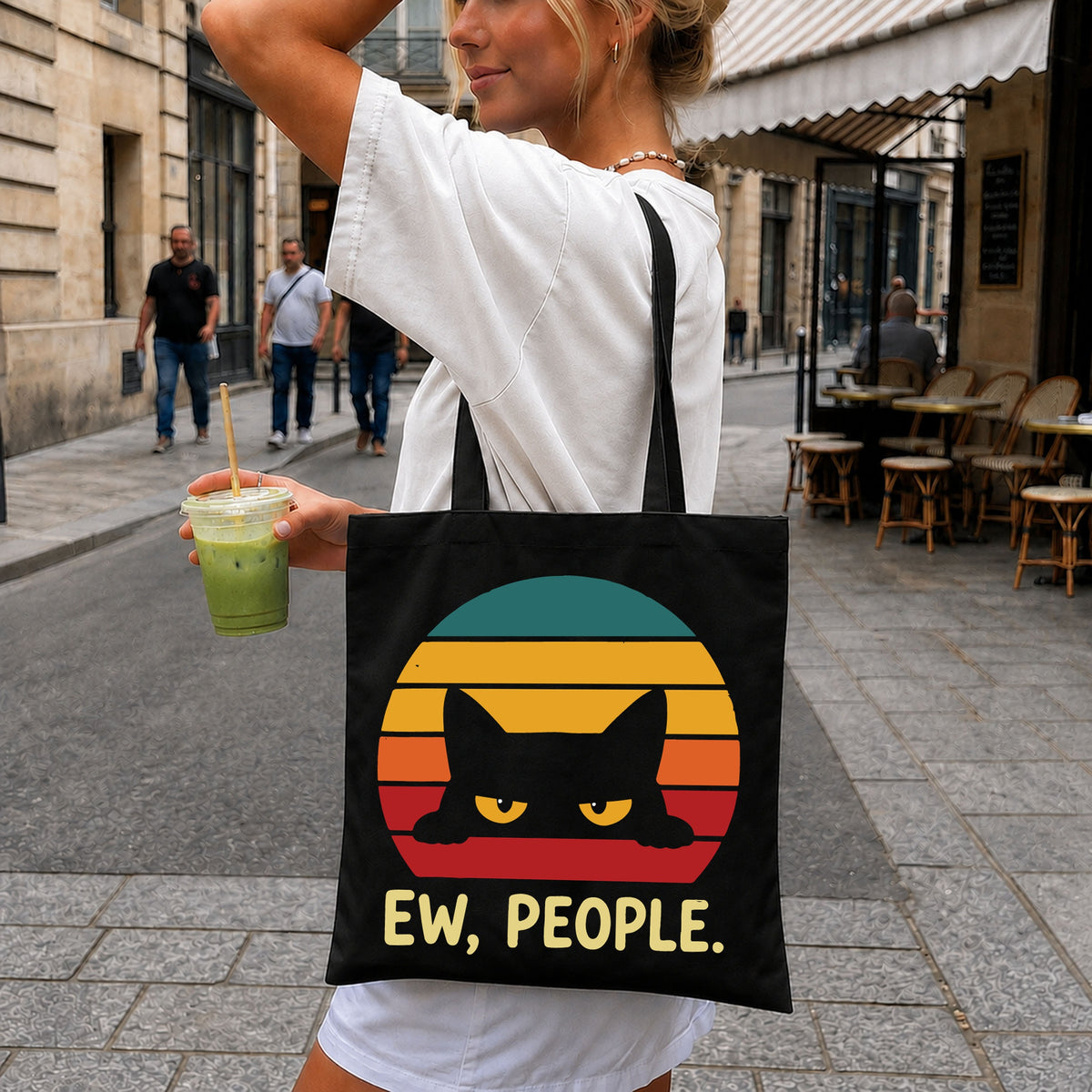 Ew People Grumpy Black Cat Retro Sunset Clipart SVG