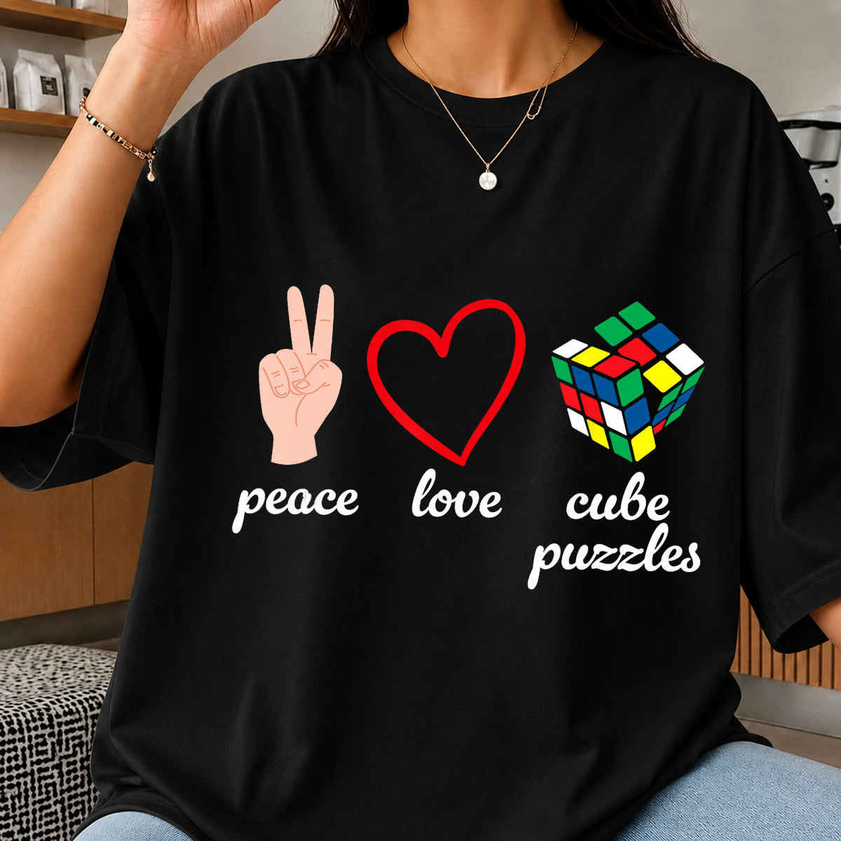 Peace Love Rubiks Cube PNG, Cube Puzzle Lover Shirt, Clipart PNG
