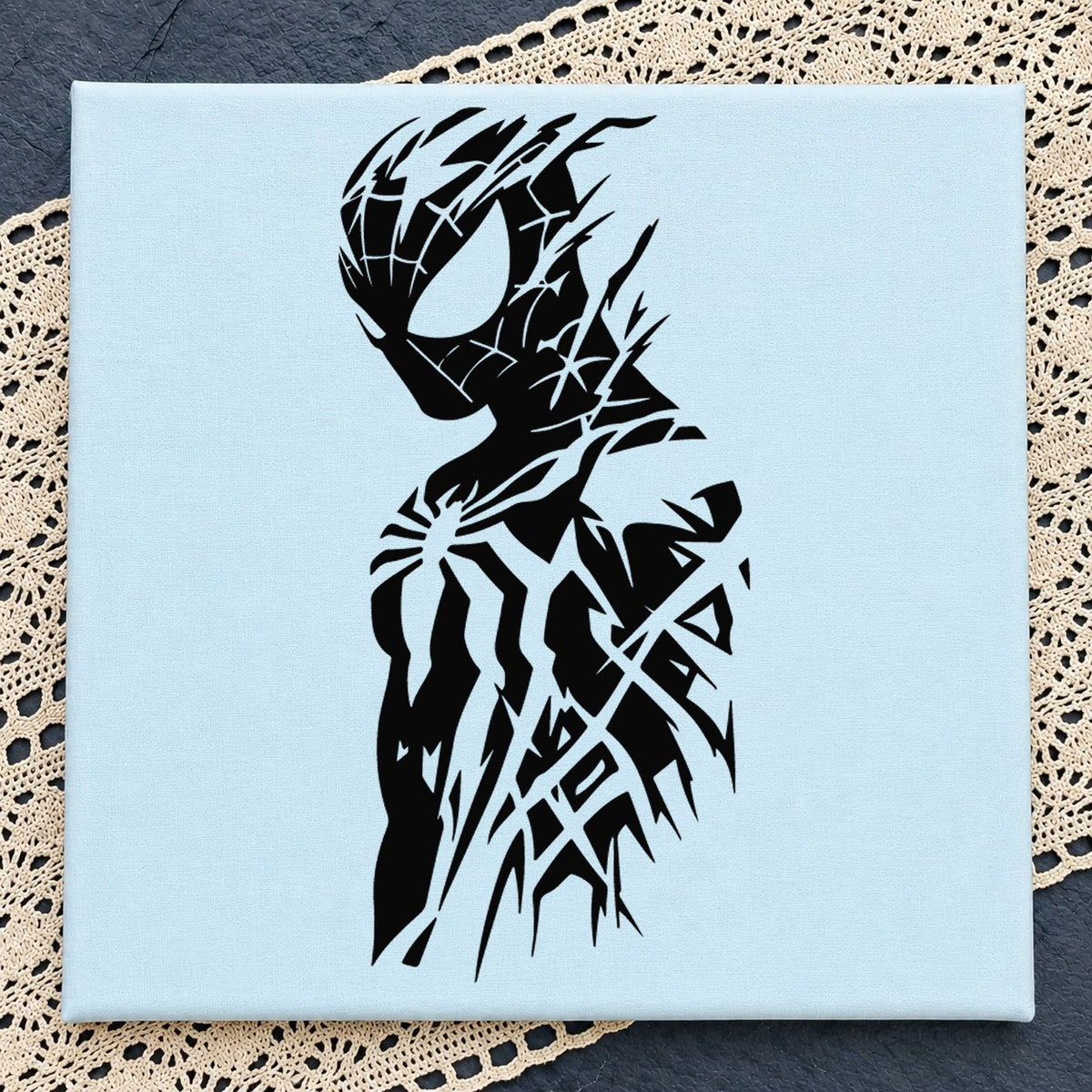 Spiderman Black Suit Symbiote Silhouette, Torn Venom Web Pose, Clipart