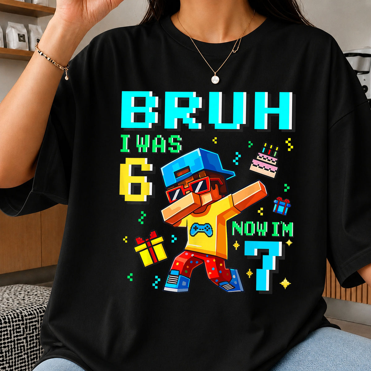 Bruh I Was 6 Now I Am 7 Birthday PNG, Dabbing Gamer Boy PNG, 7th Birthday PNG