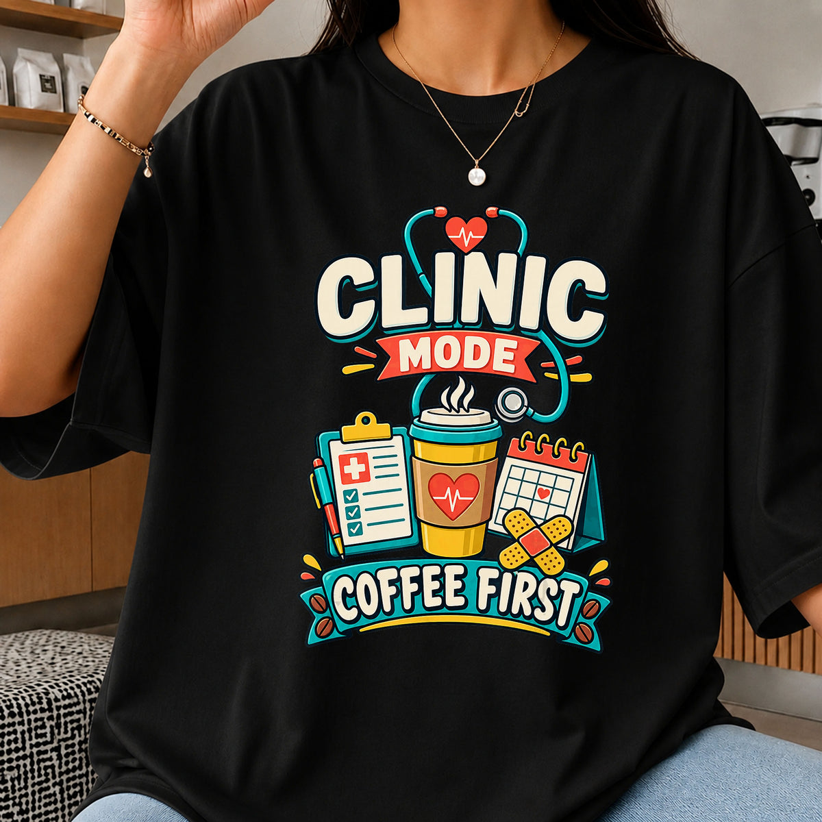 Clinic Mode Coffee First Nurse Clipart, Stethoscope Clipboard Bandage