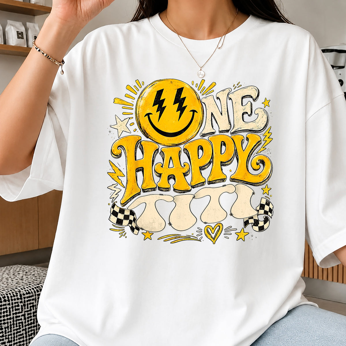 One Happy Titi PNG, Retro Smiley Face Shirt, Birthday PNG
